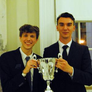 The winning Georgetown Law team of Juli Dajci (left) and Tyler Viljaste